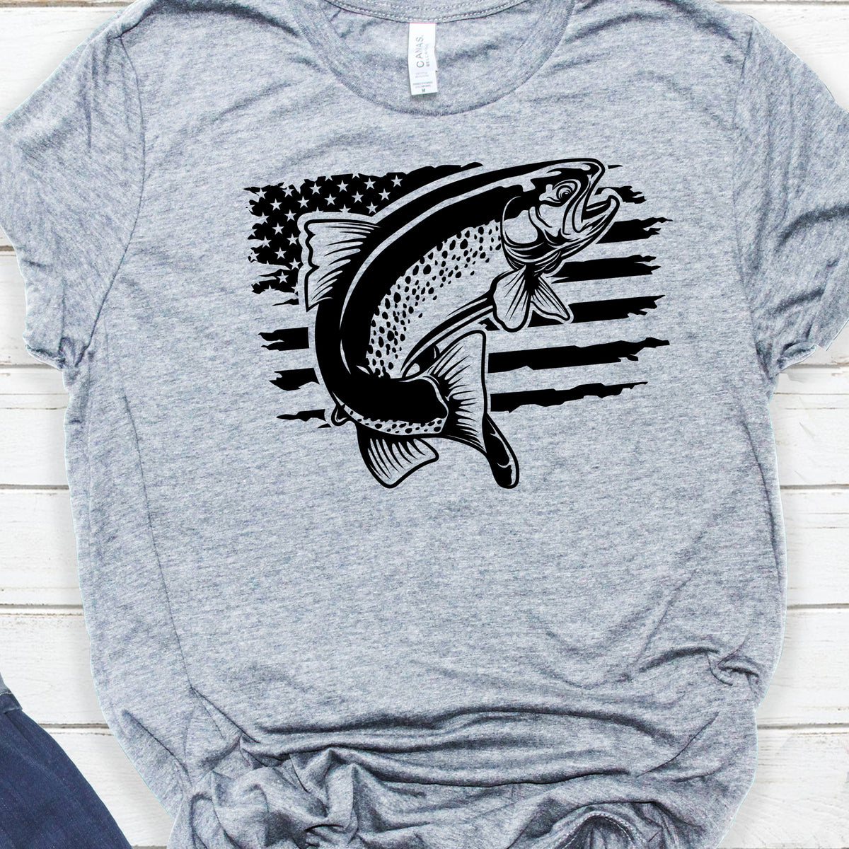  American Flag Trout, Fly Fishing, Patriotic Trout Fishing T- Shirt : Clothing, Shoes & Jewelry