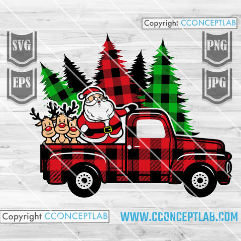 Santa Riding Farm truck | Buffalo Plaid Truck