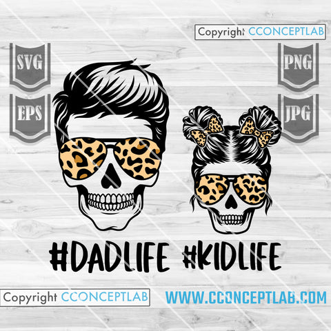 Dad Life and Kid Life Skull on Leopard